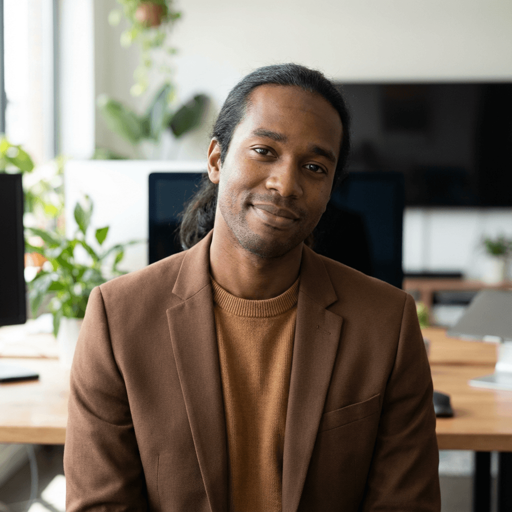 Male transportation compliance consultant at his desk