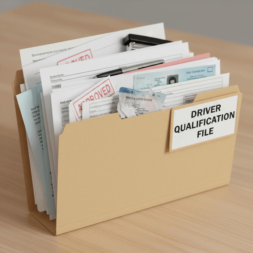 Driver qualification file folder with documents