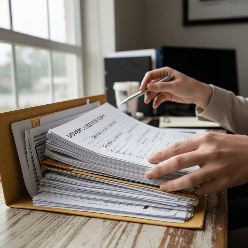 Consultant reviewing driver qualification files